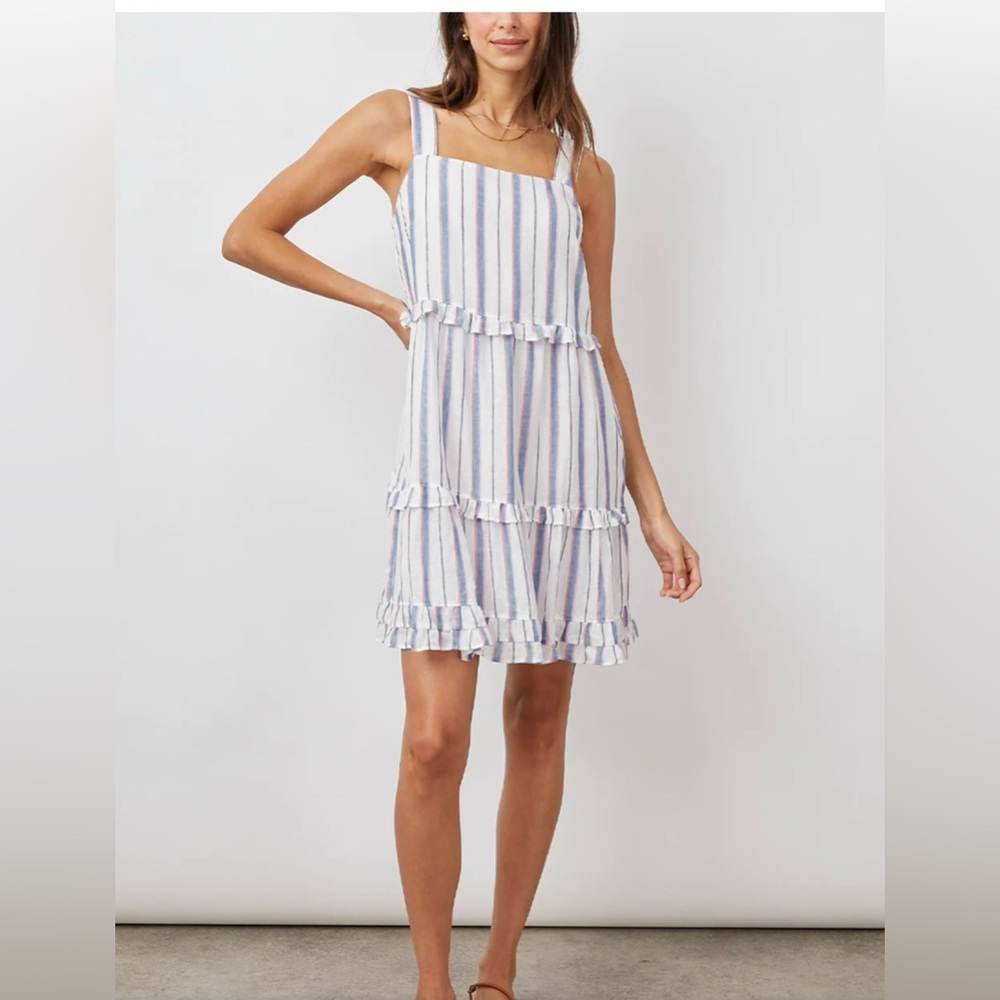 $198 Rails Sandy Tiered Dress in Tahiti Stripe size XL NWT Linen Rayon Cotton - Picture 1 of 16